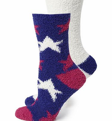 Blue  Pink Stars 2 Pack of Bedsocks, blue
