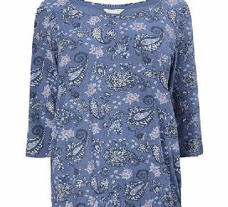Bhs Blue 3/4 Sleeve Paisley Print Bubble Hem, blue