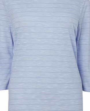 Bhs Blue 3/4 Sleeve Stripe Slub Top, blue 2424631483