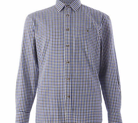 Bhs Blue and Brown Gingham Brushed Cotton Shirt,