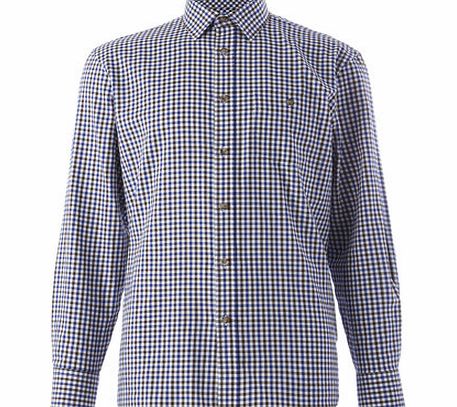 Blue and Brown Gingham Brushed Cotton Shirt,