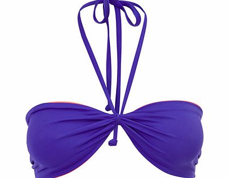 Blue and Coral Reversible Bandeau Bikini Top,