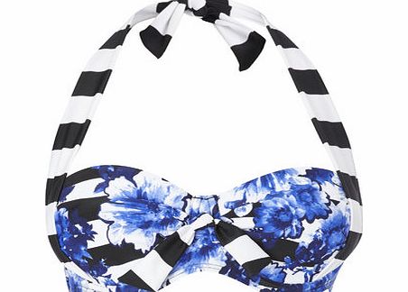 Bhs Blue And White Floral Stripe Underwired Bikini