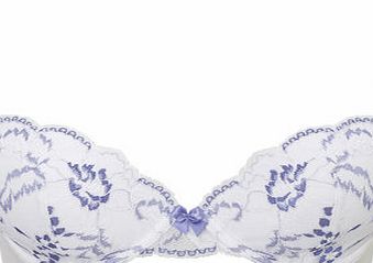 Bhs Blue and White Lace Plunge Bra, blue/white