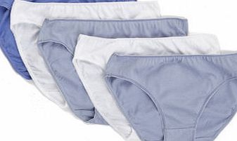 Bhs Blue and White Plain 5 Pack High Leg Briefs,
