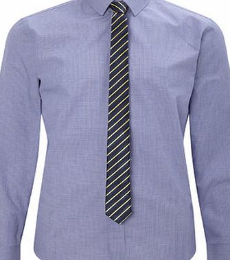 Bhs Blue Basket Weave Slim Fit Long Sleeve Shirt,
