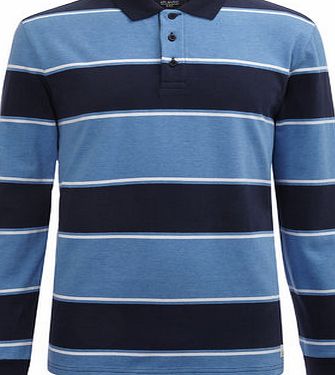Bhs Blue Block Stripe Long Sleeve Polo Shirt, Blue