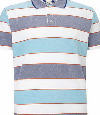 Bhs Blue Block Stripe Pique Polo Shirt, Blue
