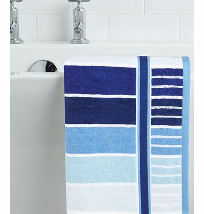 Blue broad stripe hand towel, blue 1929381483