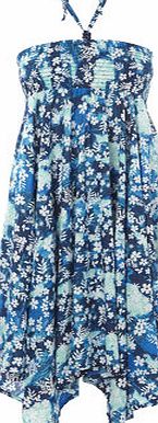 Bhs Blue Brushstroke Floral Print Smocked Dress,