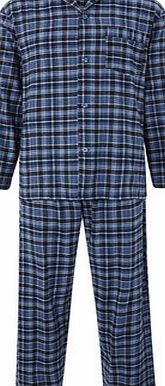 Bhs Blue Check Brushed Cotton Pyjamas, Blue