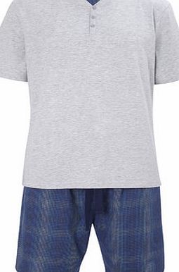Bhs Blue Check Woven Cotton Pyjamas, Grey BR62P02GGRY