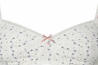 Bhs Blue/Coral Print Nonwired Bra, pale pewter