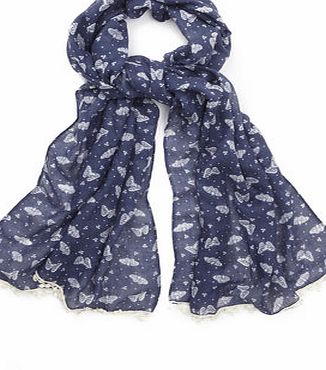 Blue/Cream Butterfly Sprig Scarf, blue 6610511483