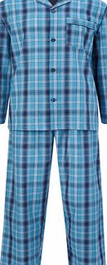Bhs Blue Easy Care Block Check Pyjamas, Blue