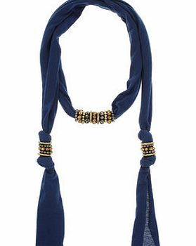 Bhs Blue Facet Bead Ring Fabric Necklace, blue