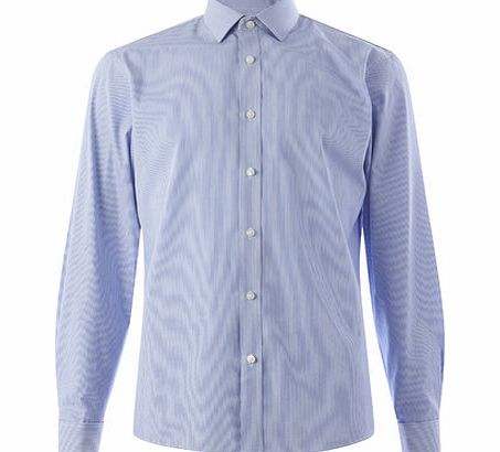 Bhs Blue Fine Stripe Tailored Double Cuff Shirt,