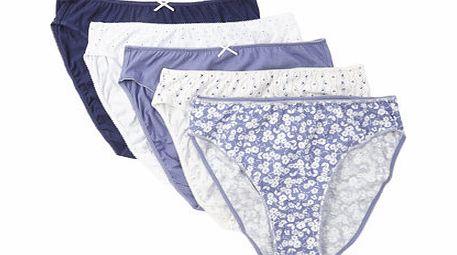 Bhs Blue Floral 5 Pack High Leg Knickers, blue multi