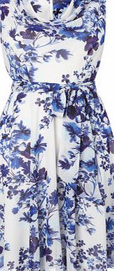 Bhs Blue Floral Chiffon Cowl Neck Dress, blue multi