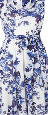 Bhs Blue Floral Chiffon Cowl Neck Dress, blue multi
