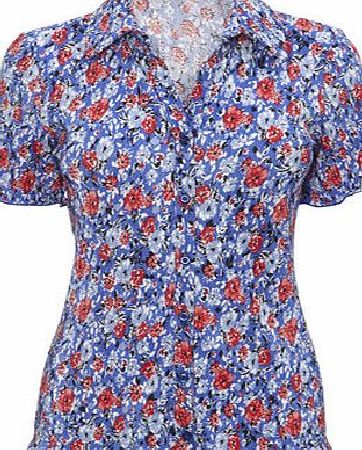 Bhs Blue Floral Plisse Shirt, navy multi 18940445606