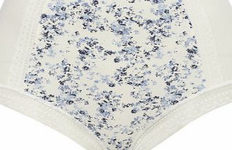 Bhs Blue Floral Print Jacquard and Lace Full Brief,
