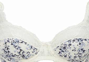 Bhs Blue Floral Print Jacquard and Lace Underwired