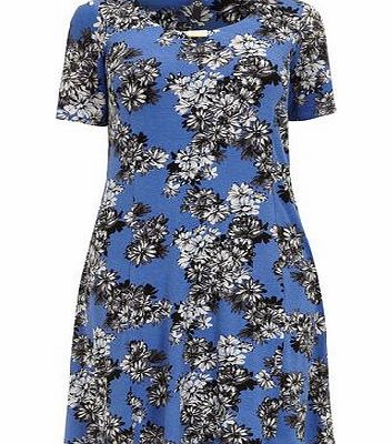 Bhs Blue Floral Print Skater Dress, blue 12610791483