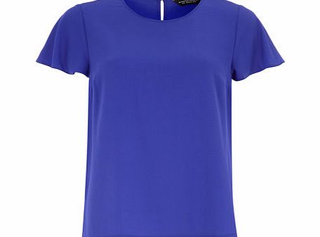 Bhs Blue Flutter Sleeve Step Hem Top, blue 19130711483