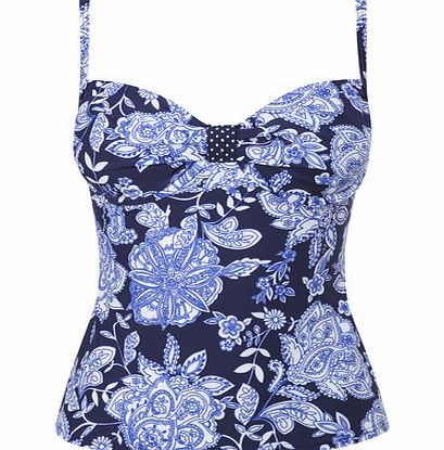 Bhs Blue Great Value Paisley Print Tankini Top, blue
