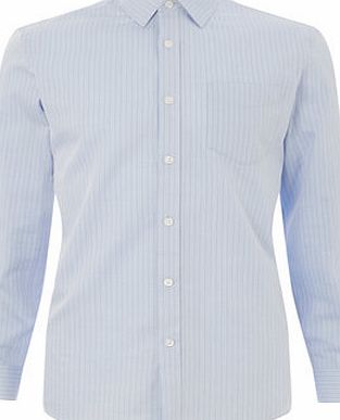 Bhs Blue Herringbone Stripe Tailored Fit Long Sleeve