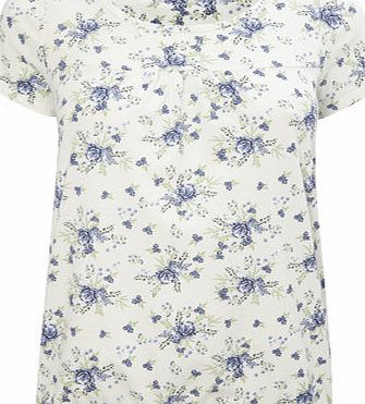 Bhs Blue/Ivory Petite Floral Print Cotton Top,