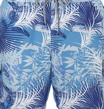 Bhs Blue Leaf Print Cargo Swim Shorts, Blue