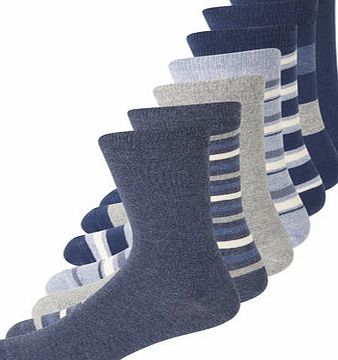 Bhs Blue Mix 7 Pack Stripe Fresher Feet Socks,