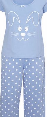 Bhs Blue Multi Rabbit Face Crop Pyjama Set, blue