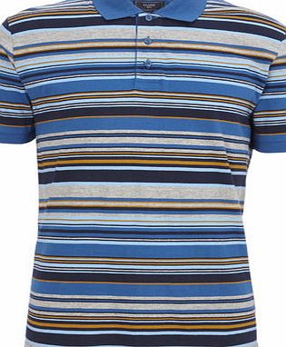 Bhs Blue Multi Stripe Jersey Polo Shirt, Blue
