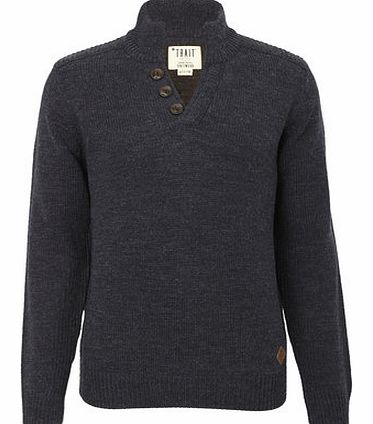 Blue Open V Neck Chunky Knit, Blue BR53H01FBLU