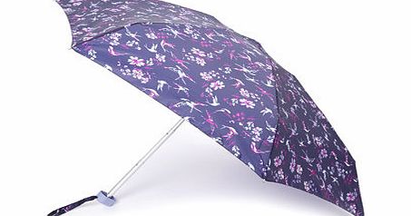 Bhs Blue Oriental Bird Mini Flat Umbrella, navy