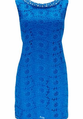 Bhs Blue Petite Embellished Lace Dress, blue