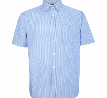 Bhs Blue Pinstripe Short Sleeve Shirt, Blue