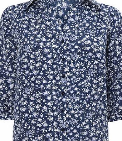 Bhs Blue Profile Petite Daisy Print Chiramen Blouse,