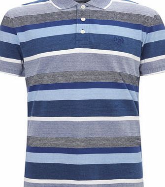 Bhs Blue Short Sleeve Block Stripe Pique Polo Shirt,