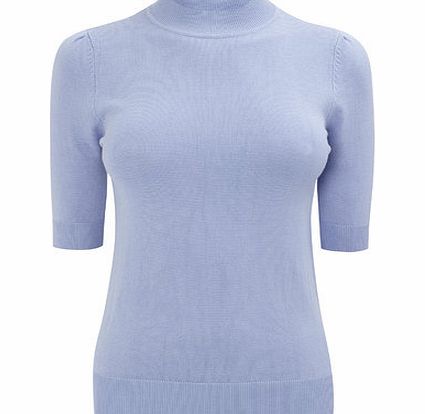 Bhs Blue Short Sleeve Turtle Neck Jumper, blue