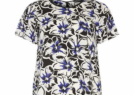 Bhs Blue Sketchy Floral Print Top, blue 19130731483