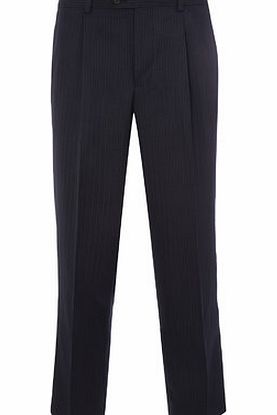 Bhs Blue Stripe Pleat Front Regular Fit Trousers,