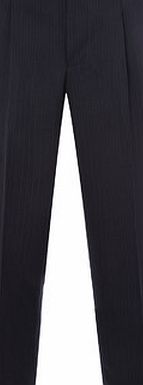 Bhs Blue Stripe Regular Fit Pleat Front Trousers,