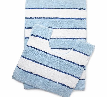 Bhs Blue Striped Bath and Pedestal Mat Set, blue