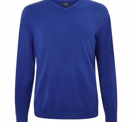 Blue Supersoft V Neck Jumper, MID BLUE BR53A11GBLU