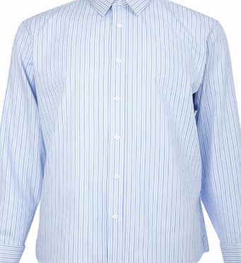 Bhs Blue Twill Stripe Double Cuff Regular Fit Shirt,