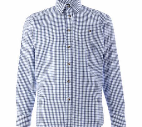 Blue Window Pane Check Brushed Cotton Shirt,